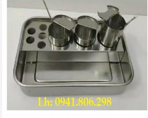 Bộ khay + hũ inox đựng dụng cụ dùng trong spa, thẩm mỹ viện